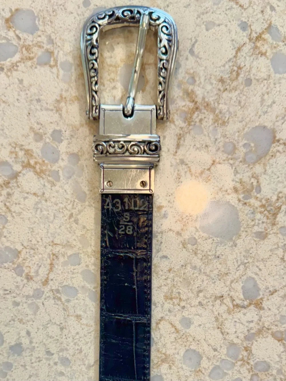 Vintage Woman's Size S Brighton Reversible Belt Cognac & Black Leather Mock Croc
